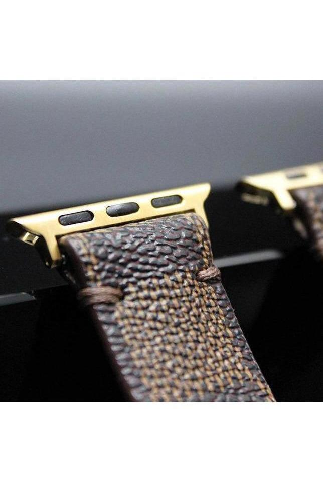 Double Wrap Classic LV Logo Apple Watch Band - Brown
