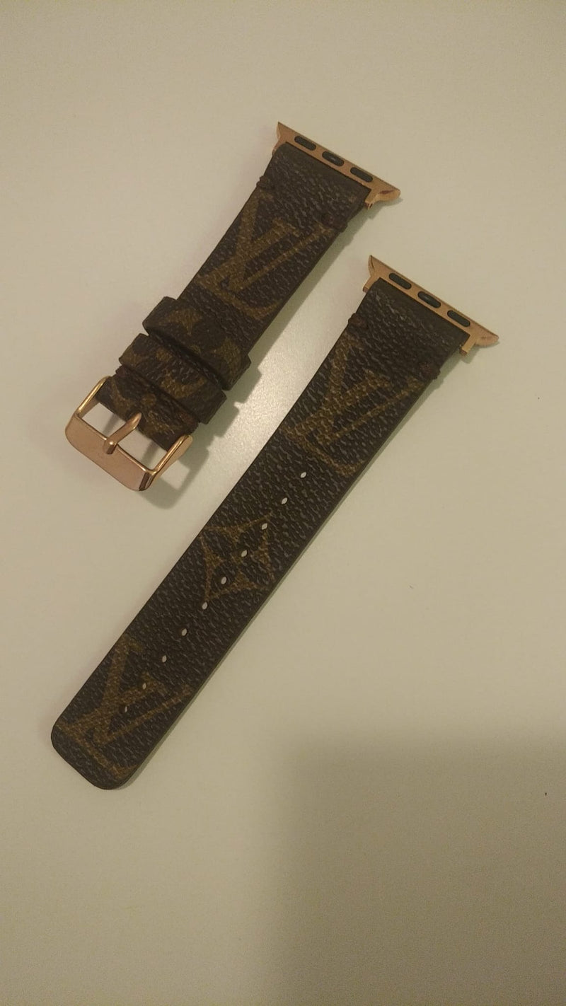 Apple Watch Band Repurposed Classic LV Monogram, Black / 44mm/45mm / Gold