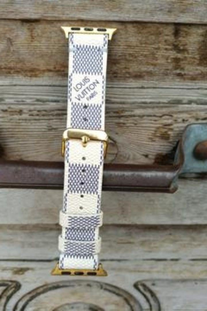 Apple Watch Band Repurposed Classic LV Monogram Damier Azur, 44mm/45mm / Gold