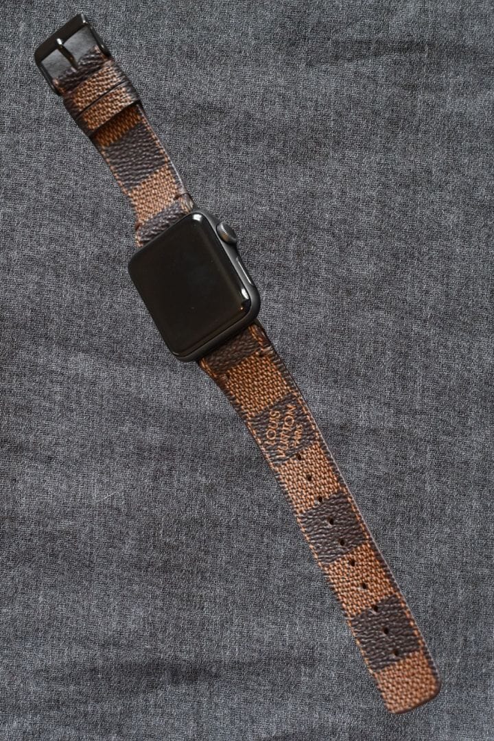 Apple Watch Band Repurposed Damier LV Monogram Brown, Series 7 & 8 45mm (also Fits 49mm Watch) / Rose Gold