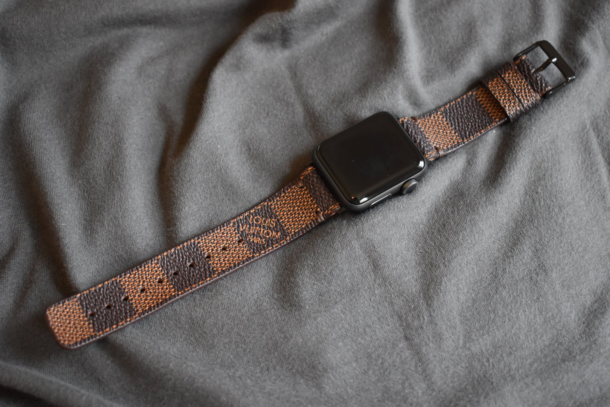 Double Wrap Classic LV Logo Apple Watch Band - Brown - Style Halo