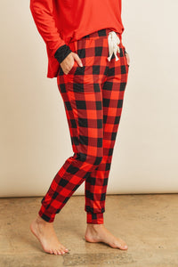 Riah Fashion Women's Fashion - Women's Clothing - Suits & Sets - Women's Sets Riah Solid Top and Plaid Joggers Set With Self Tie