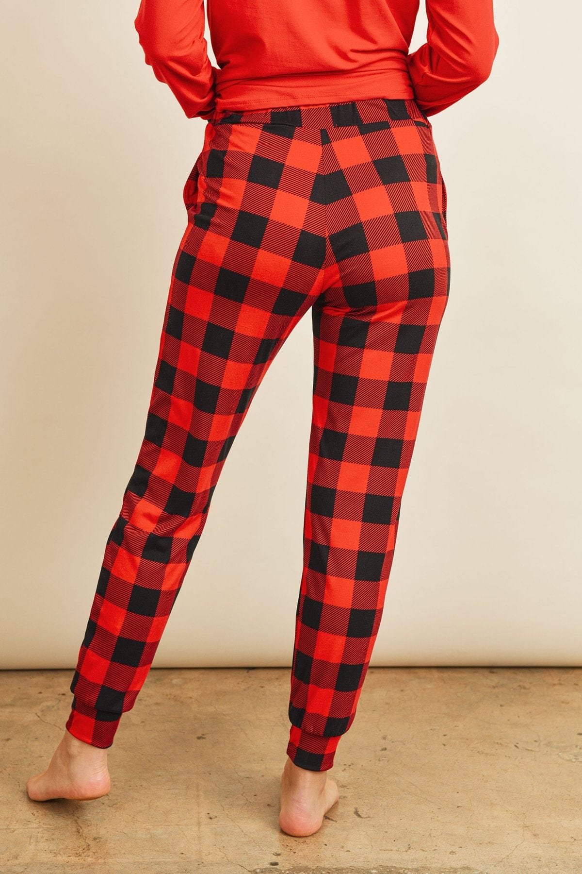 Riah Fashion Women's Fashion - Women's Clothing - Suits & Sets - Women's Sets Riah Solid Top and Plaid Joggers Set With Self Tie