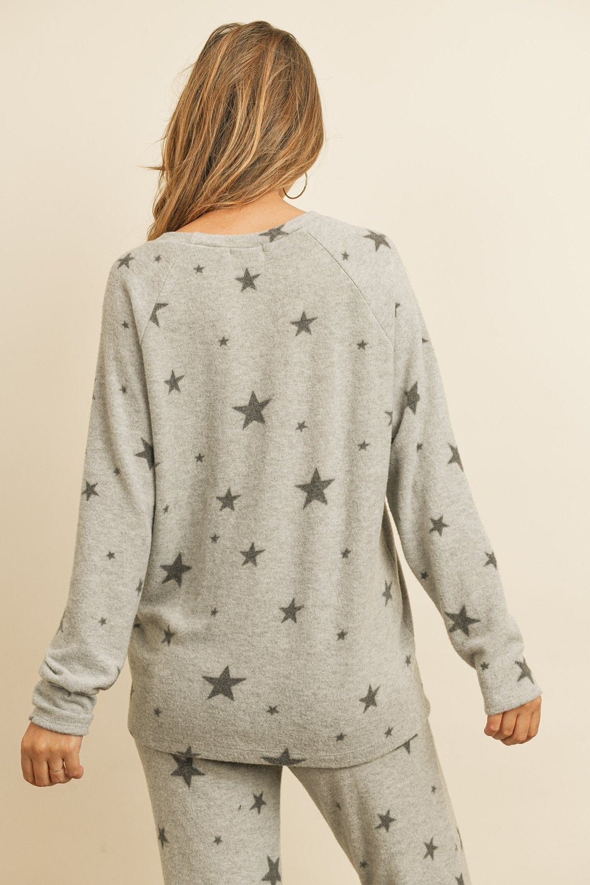Riah Fashion Women's Fashion - Women's Clothing - Suits & Sets - Women's Sets Riah Star Print Brushed Top and Joggers Set With Self Tie
