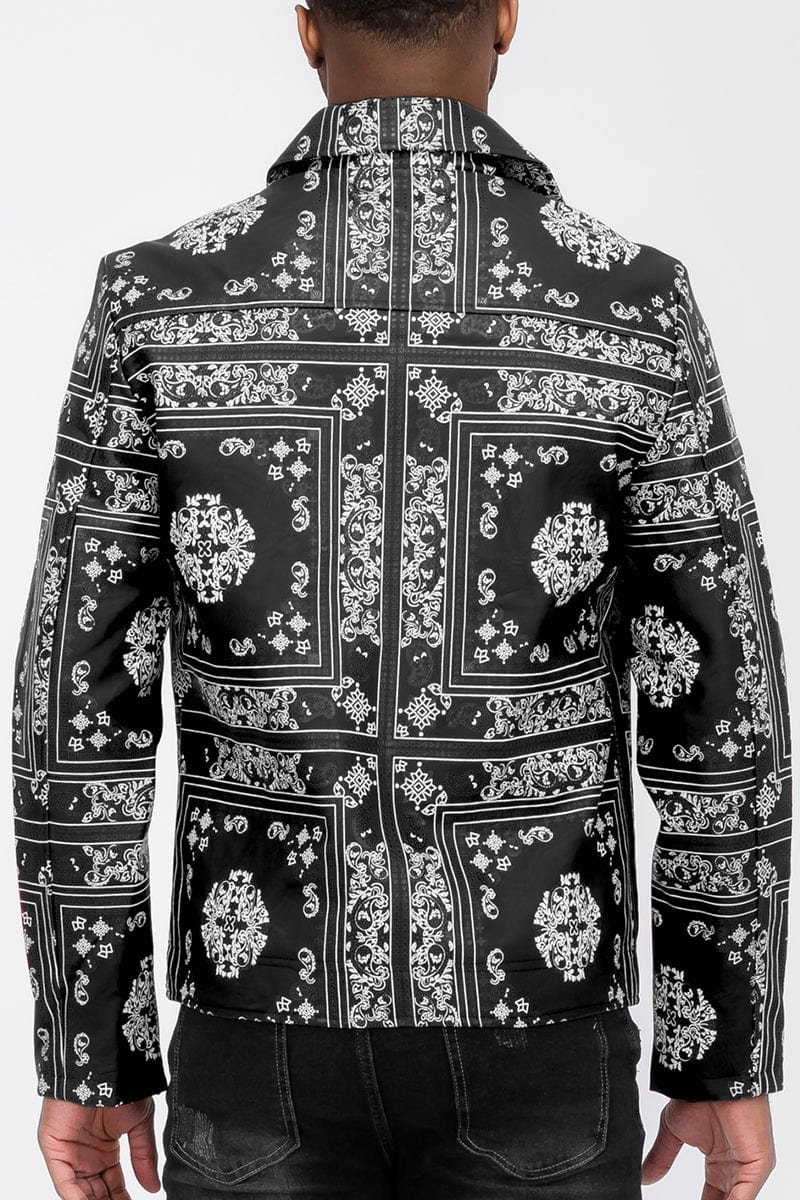 WEIV Men's Fashion - Men's Clothing - Jackets & Coats - Leather Jackets Paisley Print Moto Leather Jacket