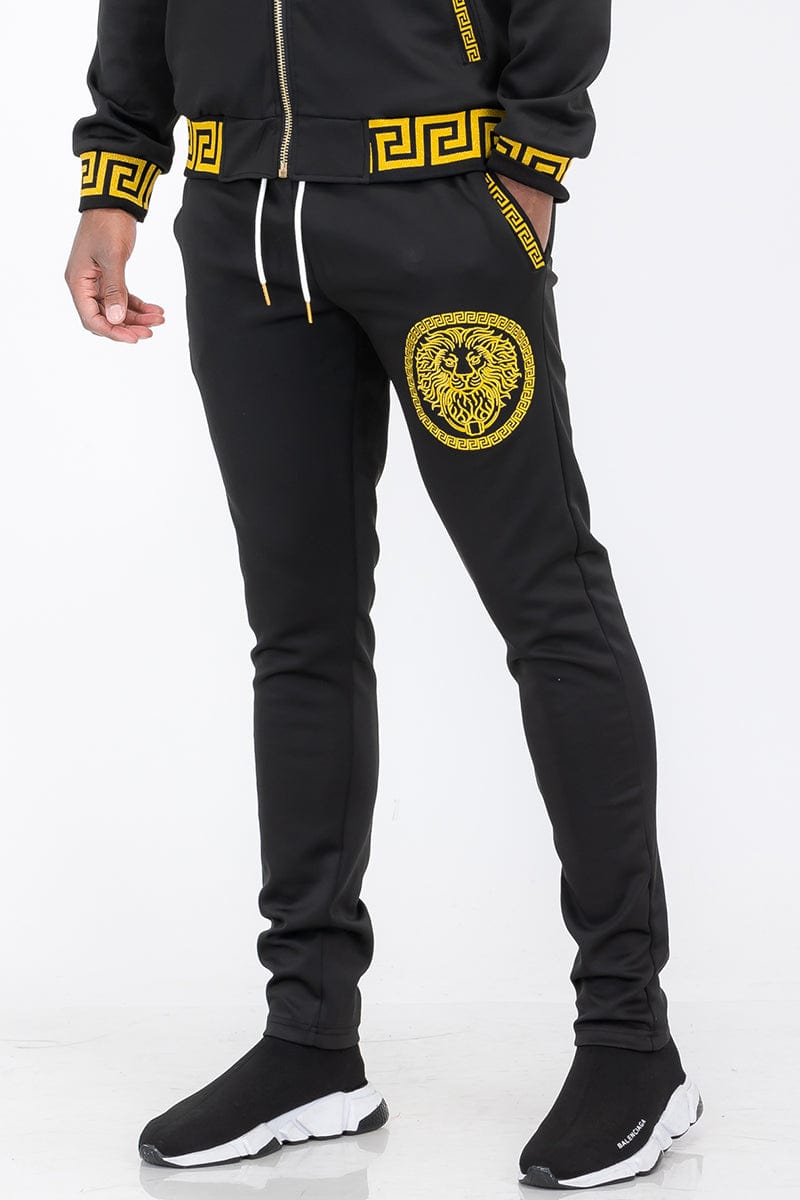 WEIV Men's Fashion - Men's Clothing - Pants - Casual Pants BLACK / S Lion Head Embroidered Track Pants