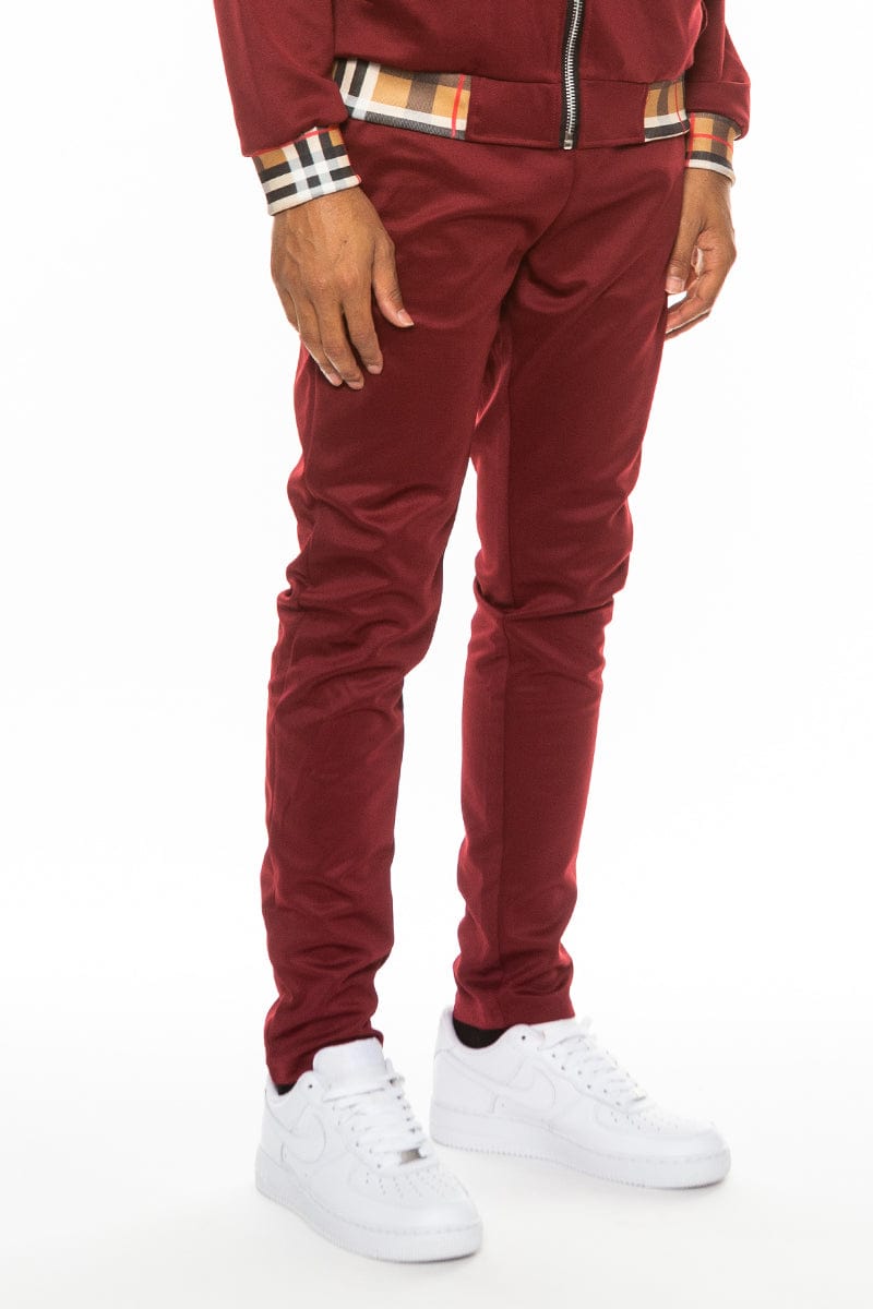 WEIV Men's Fashion - Men's Clothing - Pants - Casual Pants BURGUNDY / S Checkered Plaid Design Track Pants