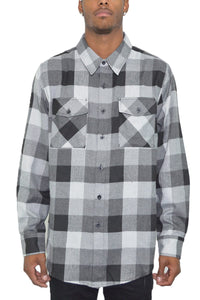 WEIV Men's Fashion - Men's Clothing - Shirts - Casual Shirts BLACK GREY / S Long Sleeve Checkered Plaid Brushed Flannel