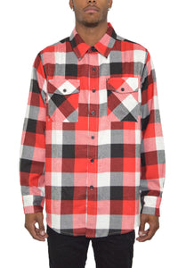 WEIV Men's Fashion - Men's Clothing - Shirts - Casual Shirts BLACK RED / S Long Sleeve Checkered Plaid Brushed Flannel