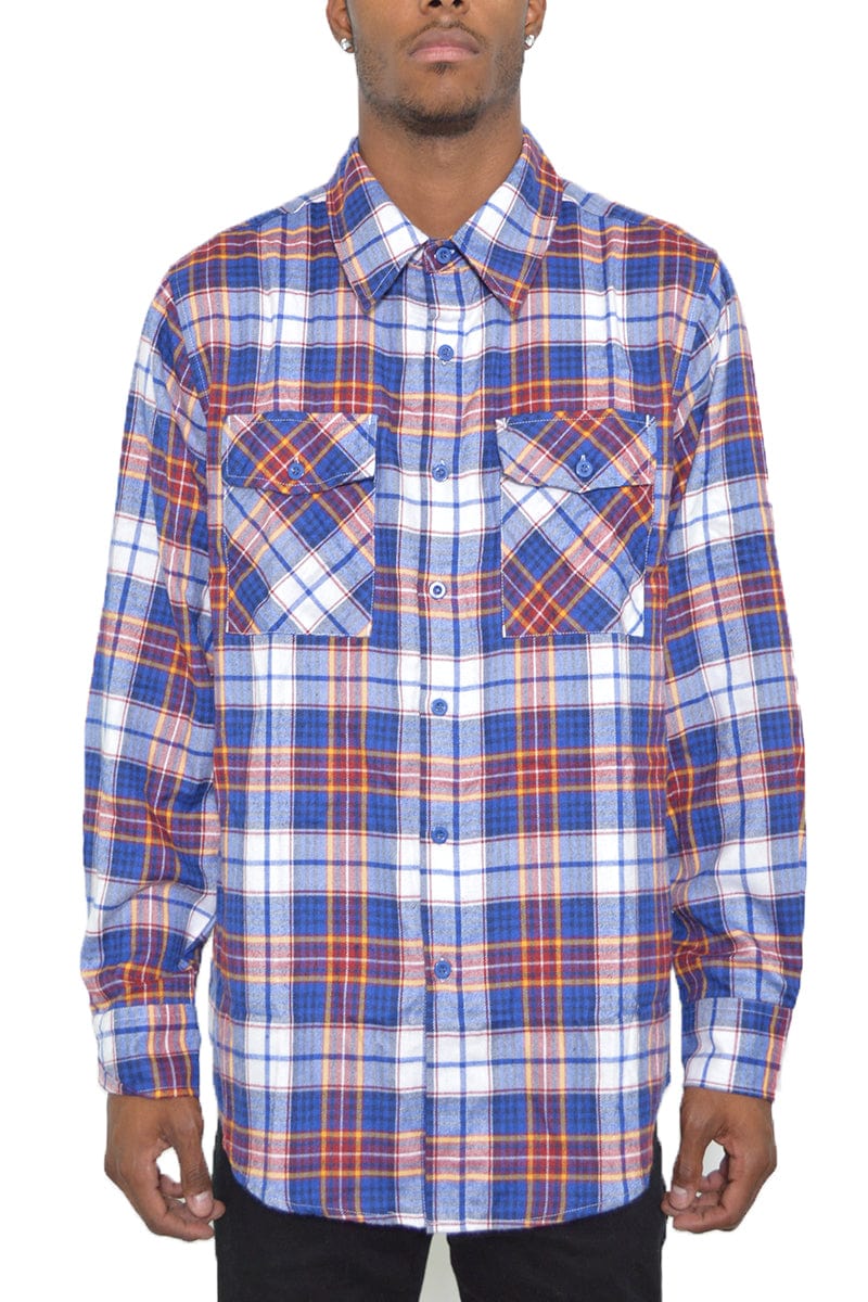 WEIV Men's Fashion - Men's Clothing - Shirts - Casual Shirts BLUE BLACK / 3XL Long Sleeve Checkered Plaid Brushed Flannel