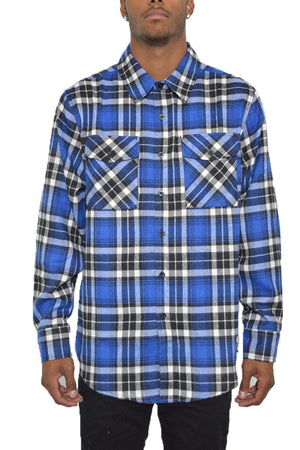 WEIV Men's Fashion - Men's Clothing - Shirts - Casual Shirts BLUE BLACK / S Long Sleeve Checkered Plaid Brushed Flannel