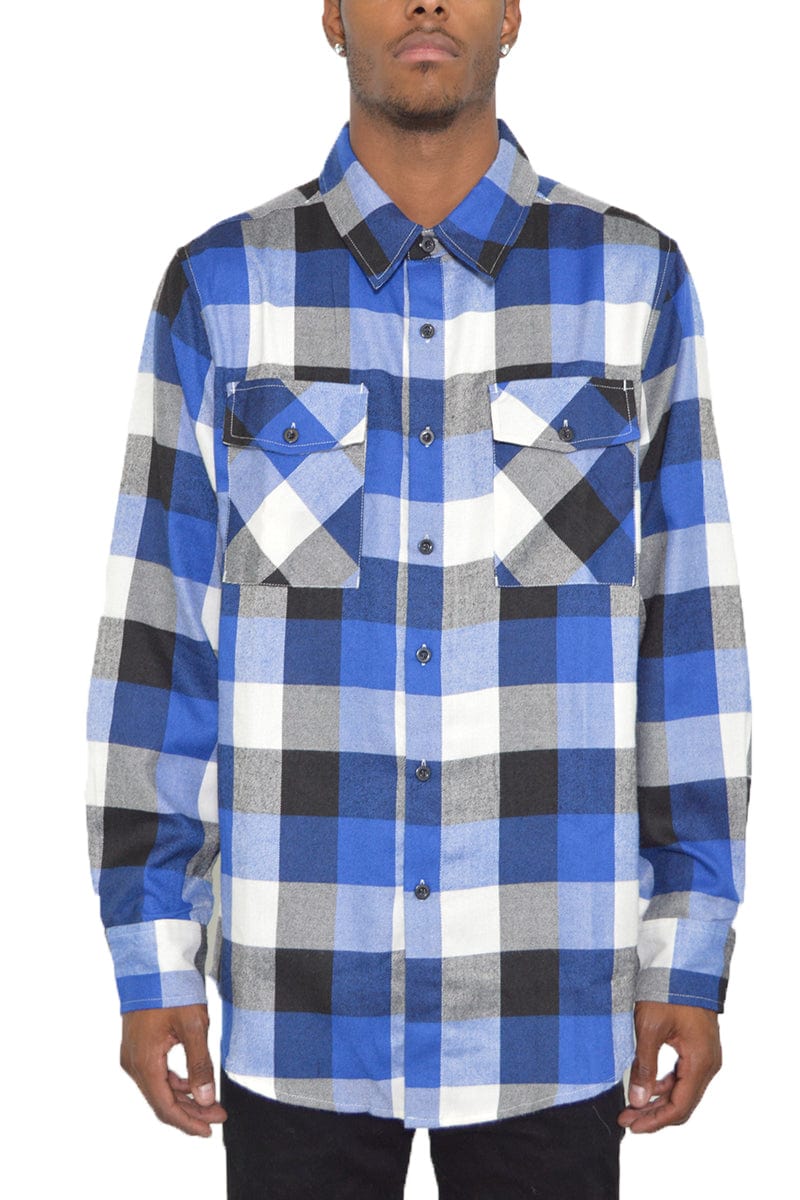 WEIV Men's Fashion - Men's Clothing - Shirts - Casual Shirts BLUE BLACK / S Long Sleeve Checkered Plaid Brushed Flannel