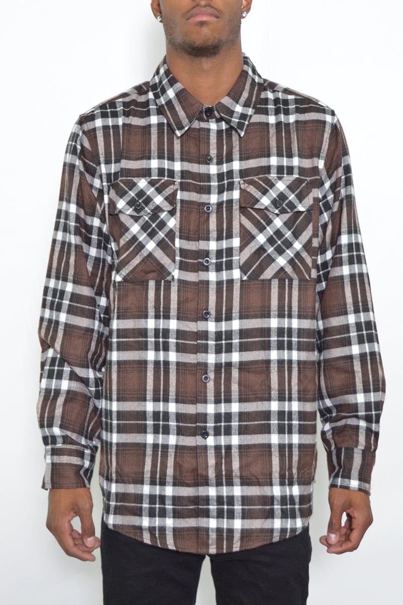 WEIV Men's Fashion - Men's Clothing - Shirts - Casual Shirts BROWN BLACK / S Long Sleeve Checkered Plaid Brushed Flannel
