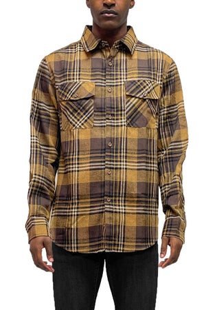 WEIV Men's Fashion - Men's Clothing - Shirts - Casual Shirts BROWN MOCHA / S Long Sleeve Checkered Plaid Brushed Flannel