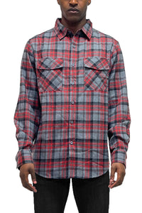 WEIV Men's Fashion - Men's Clothing - Shirts - Casual Shirts GREY RED / S Long Sleeve Checkered Plaid Brushed Flannel