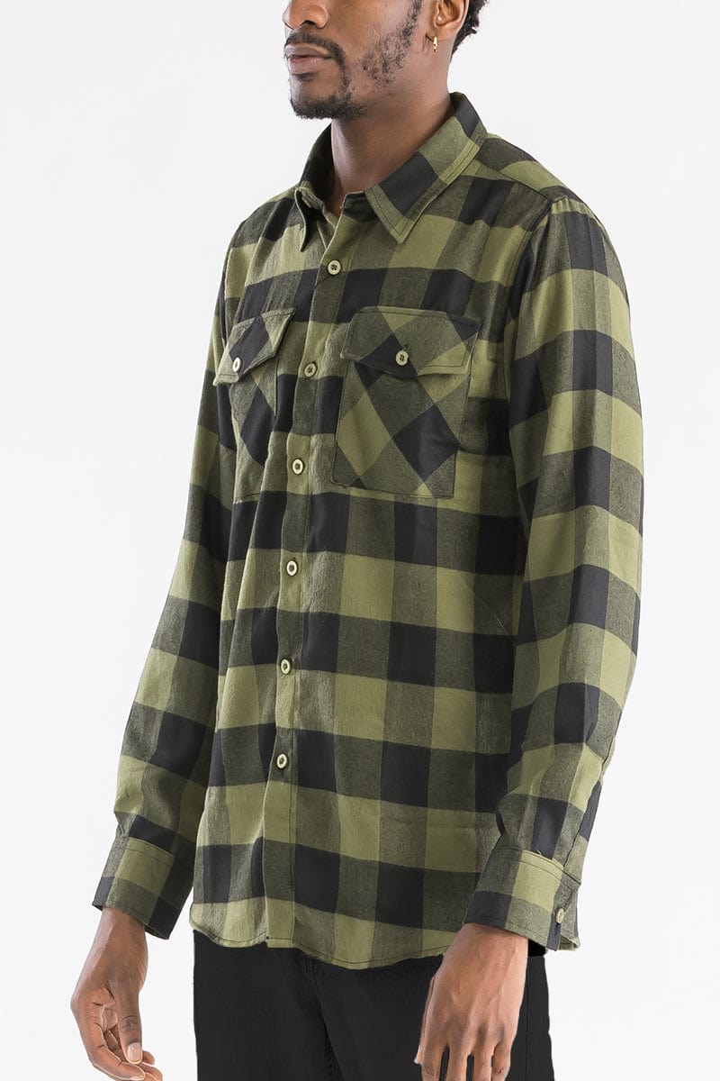 WEIV Men's Fashion - Men's Clothing - Shirts - Casual Shirts Long Sleeve Checkered Plaid Brushed Flannel