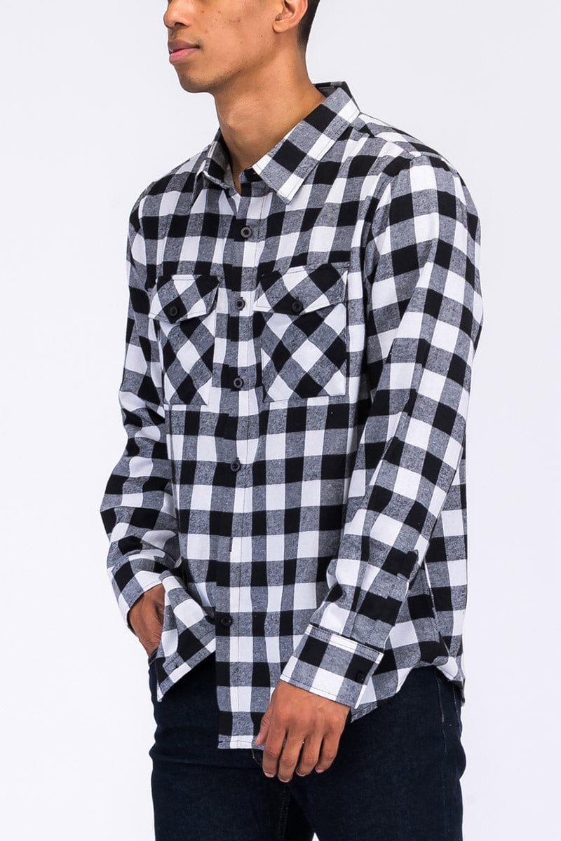 WEIV Men's Fashion - Men's Clothing - Shirts - Casual Shirts Long Sleeve Checkered Plaid Brushed Flannel