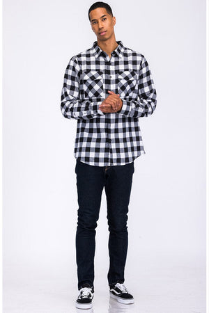 WEIV Men's Fashion - Men's Clothing - Shirts - Casual Shirts Long Sleeve Checkered Plaid Brushed Flannel