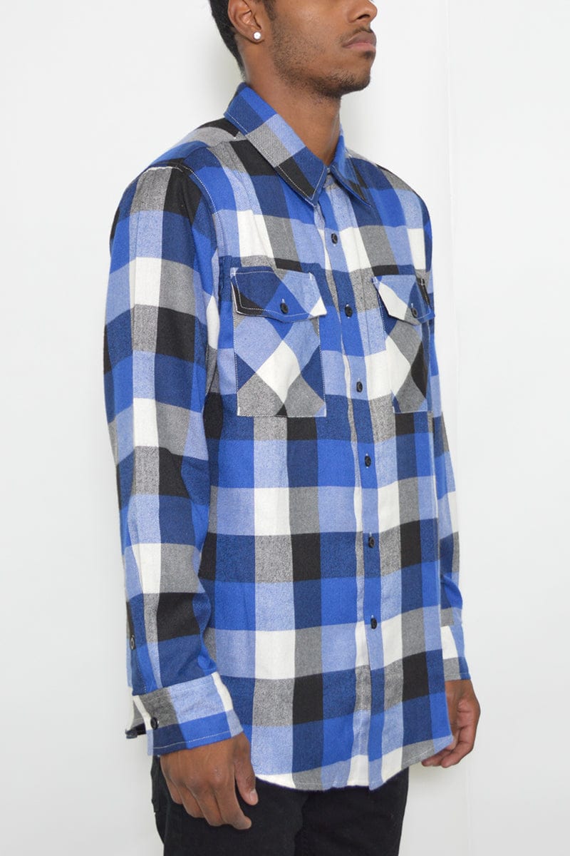 WEIV Men's Fashion - Men's Clothing - Shirts - Casual Shirts Long Sleeve Checkered Plaid Brushed Flannel