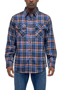 WEIV Men's Fashion - Men's Clothing - Shirts - Casual Shirts NAVY MOCHA / S Long Sleeve Checkered Plaid Brushed Flannel