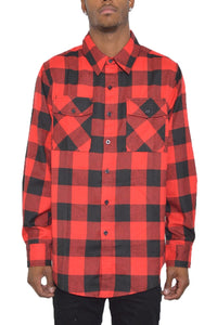WEIV Men's Fashion - Men's Clothing - Shirts - Casual Shirts RED BLACK / S Long Sleeve Checkered Plaid Brushed Flannel