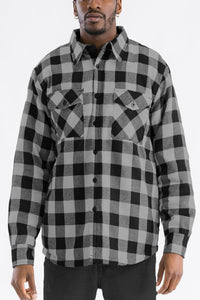 WEIV Men's Outerwear BLACK GREY / S Checkered Plaid Quilted Flannel Jacket