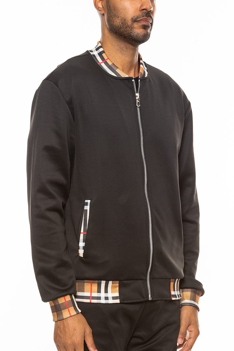 WEIV Men's Outerwear BLACK / S Checkered Plaid Design Track Jacket