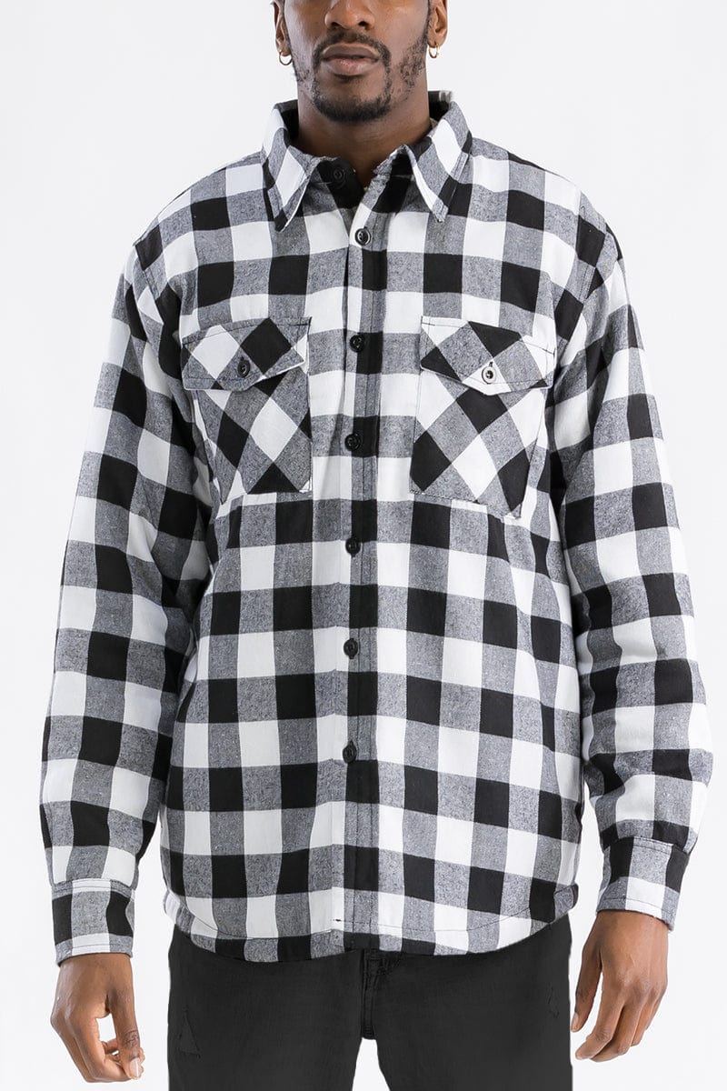 WEIV Men's Outerwear BLACK WHITE / S Checkered Plaid Quilted Flannel Jacket