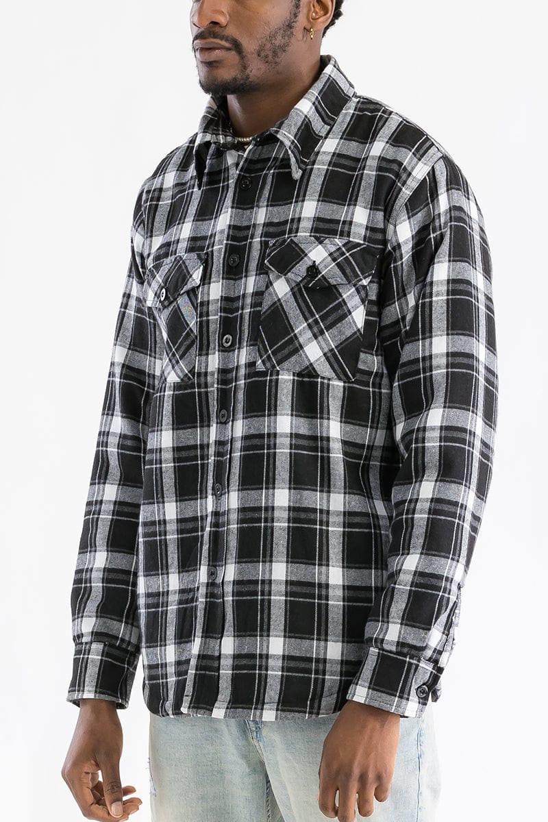 WEIV Men's Outerwear Checkered Plaid Quilted Flannel Jacket