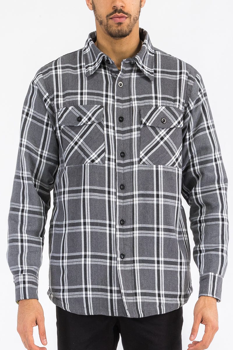WEIV Men's Outerwear Checkered Plaid Quilted Flannel Jacket