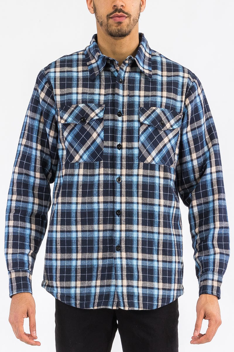 WEIV Men's Outerwear Checkered Plaid Quilted Flannel Jacket