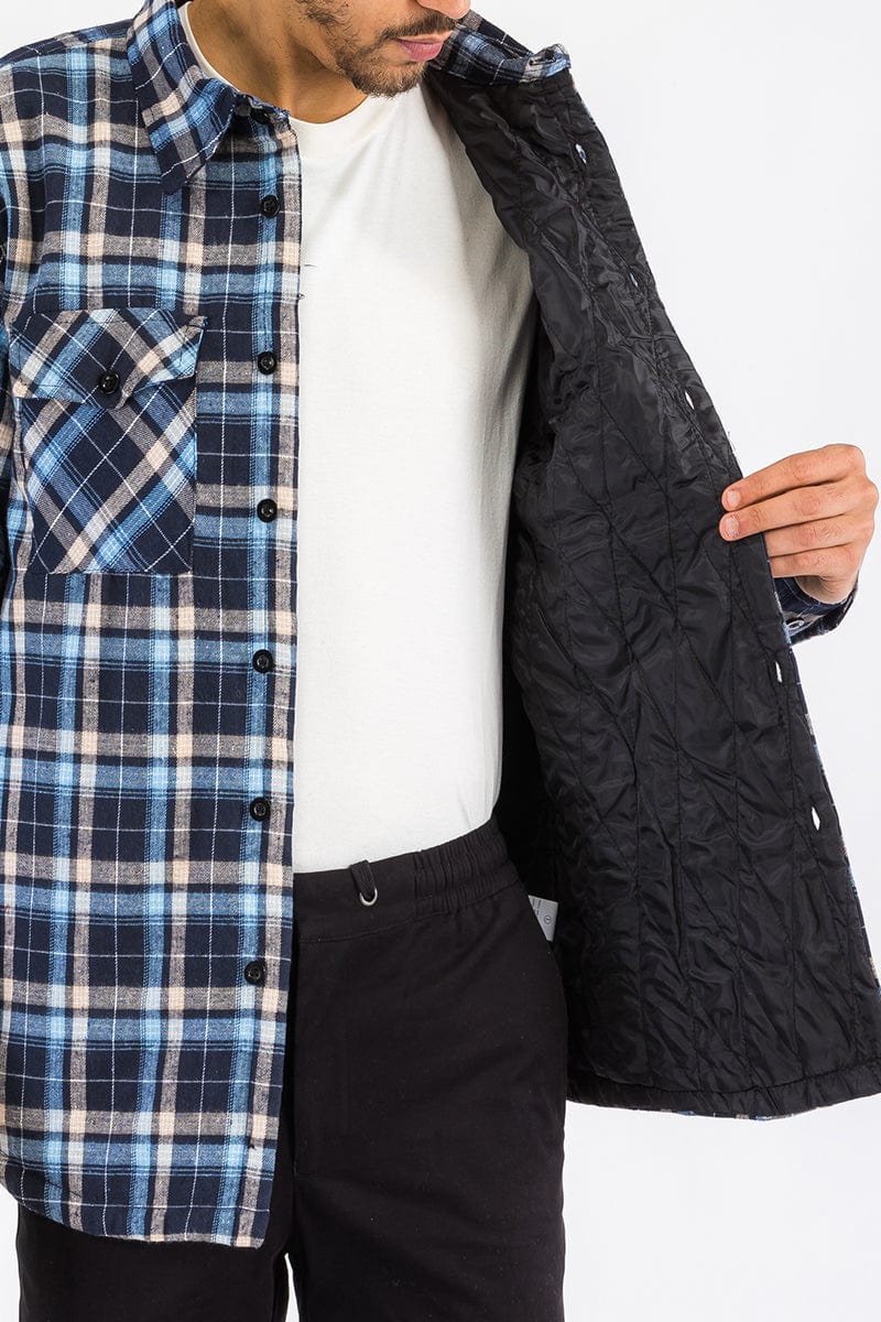 WEIV Men's Outerwear Checkered Plaid Quilted Flannel Jacket