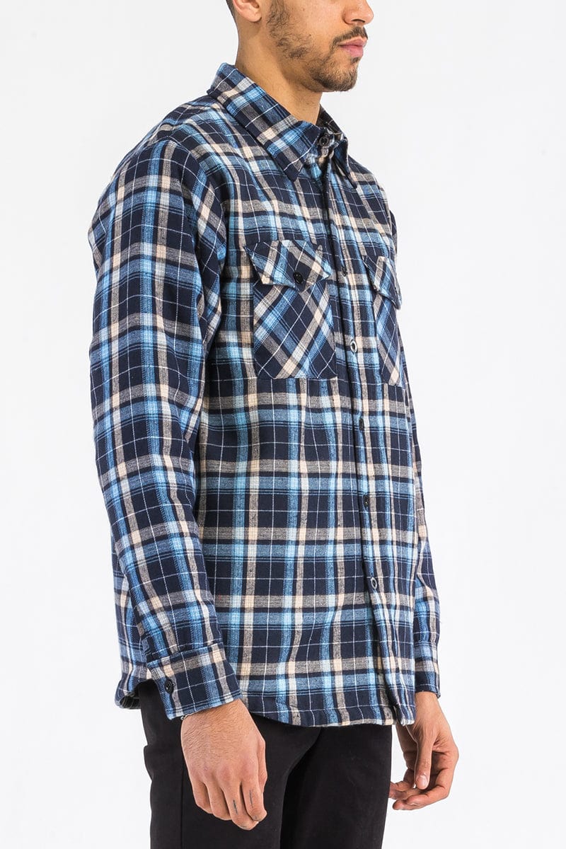 WEIV Men's Outerwear Checkered Plaid Quilted Flannel Jacket