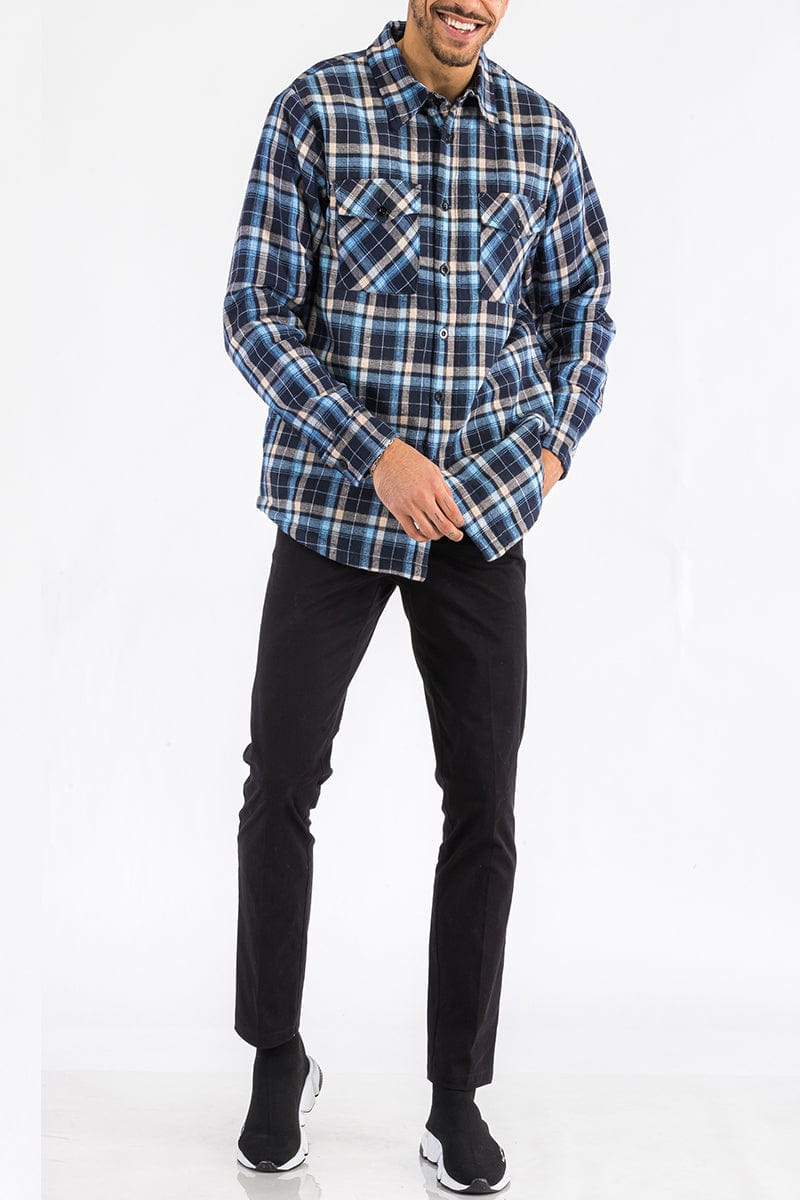 WEIV Men's Outerwear Checkered Plaid Quilted Flannel Jacket