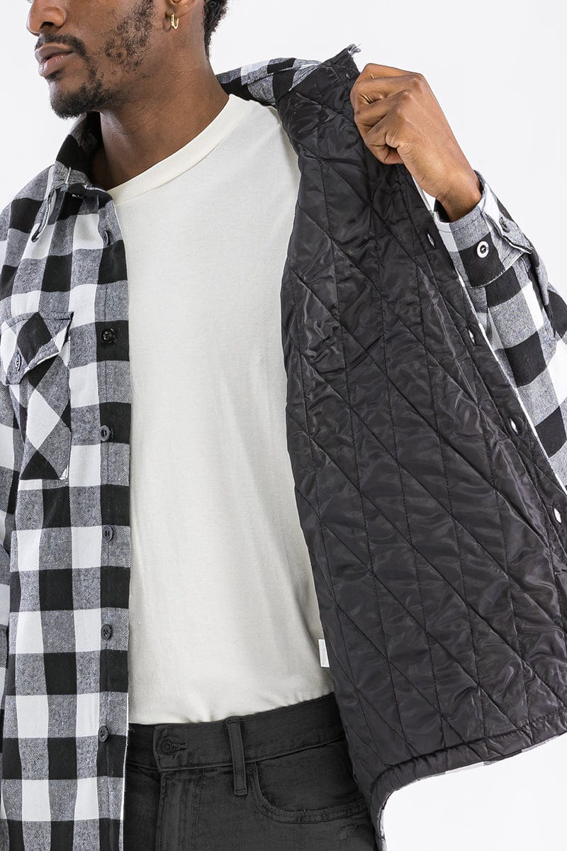 WEIV Men's Outerwear Checkered Plaid Quilted Flannel Jacket