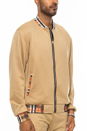 WEIV Men's Outerwear KHAKI / S Checkered Plaid Design Track Jacket