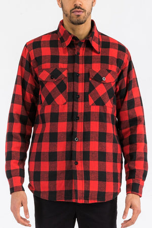 WEIV Men's Outerwear RED BLACK / S Checkered Plaid Quilted Flannel Jacket