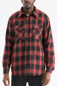 WEIV Men's Outerwear RED / S Checkered Plaid Quilted Flannel Jacket