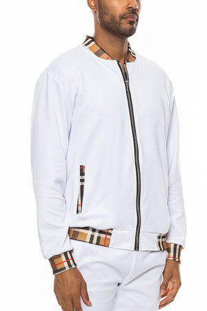 WEIV Men's Outerwear WHITE / S Checkered Plaid Design Track Jacket