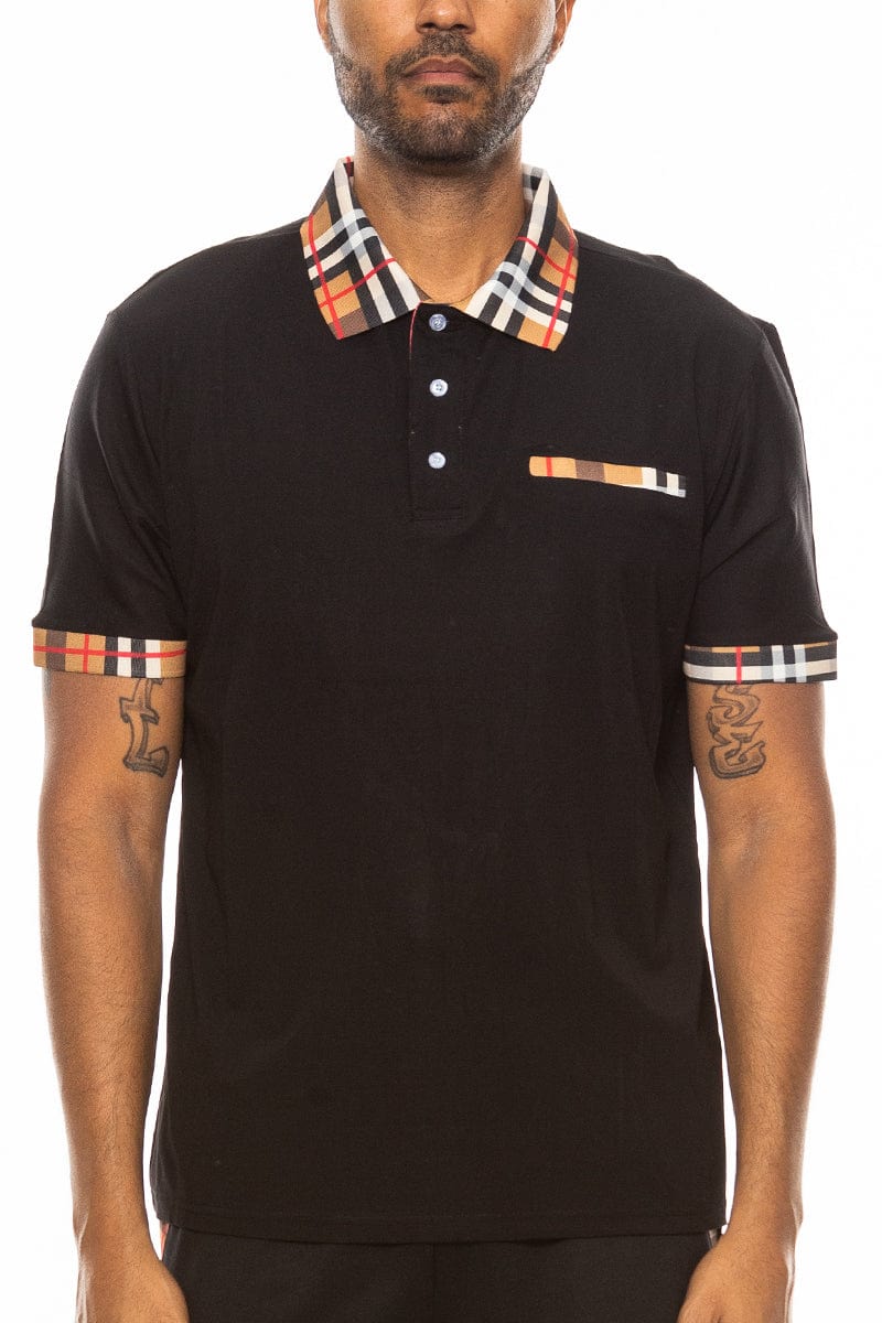 WEIV Men's Shirt BLACK / S Checkered Detail Polo
