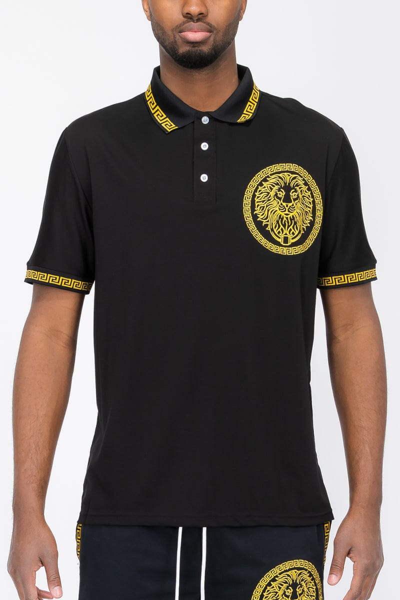 WEIV Men's Shirt BLACK / S Embroidered Lion Head Polo Shirt