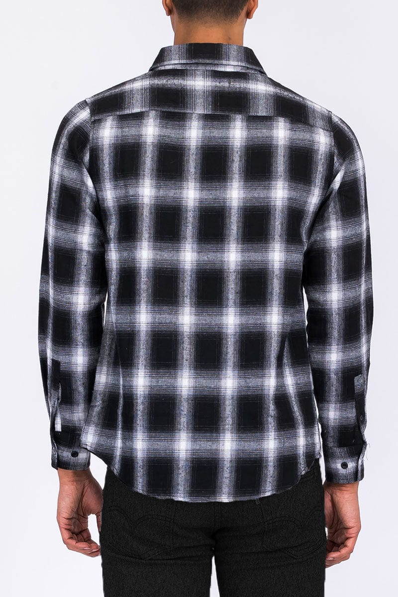 WEIV Men's Shirt BLACK WHITE / S Long Sleeve Checkered Plaid Brushed Flannel