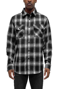 WEIV Men's Shirt BLACK WHITE / S Long Sleeve Checkered Plaid Brushed Flannel