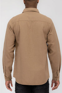 WEIV Men's Shirt Brushed Solid Dual Pocket Flannel Shirt