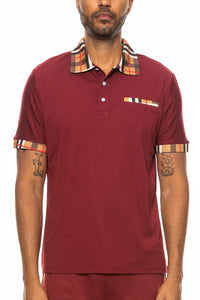 WEIV Men's Shirt BURGUNDY / S Checkered Detail Polo