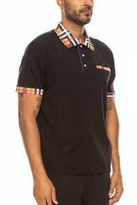 WEIV Men's Shirt Checkered Detail Polo