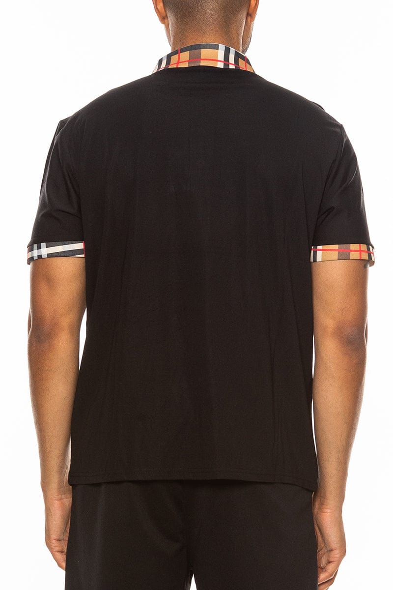 WEIV Men's Shirt Checkered Detail Polo