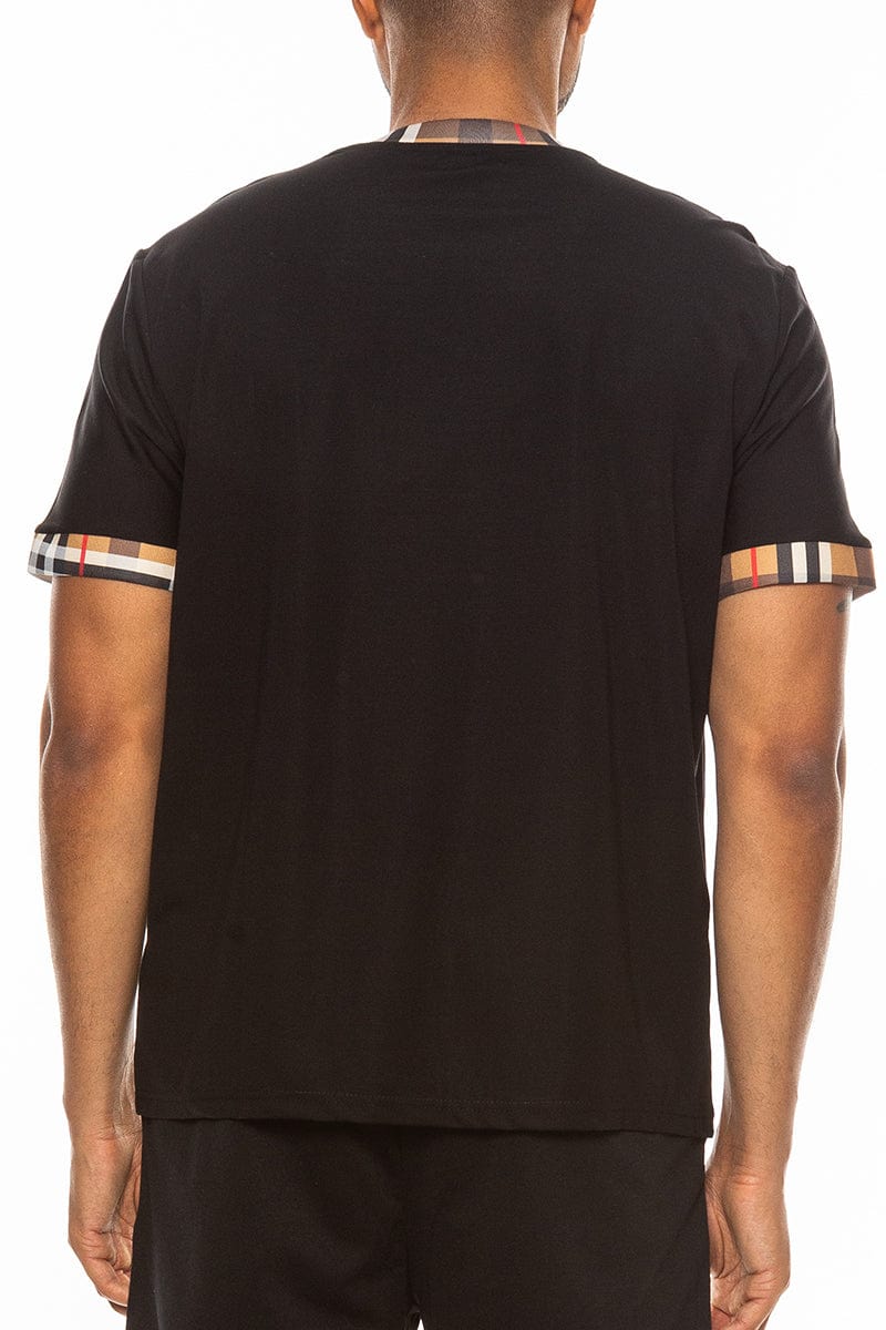 WEIV Men's Shirt Checkered Detail Round Neck Tee