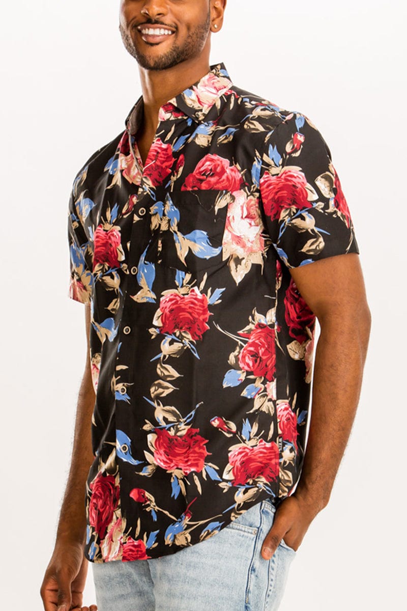 WEIV Men's Shirt Digital Print Hawaiian Short Sleeve Shirt