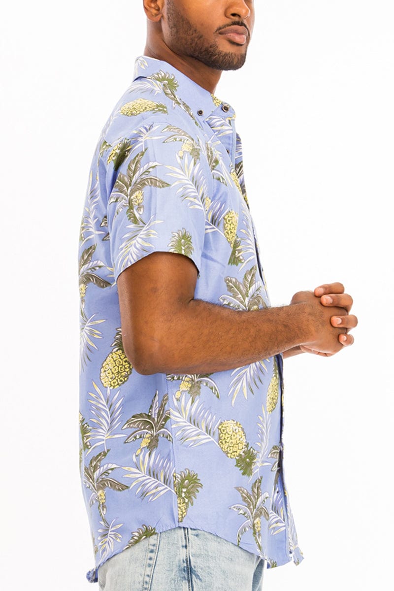 WEIV Men's Shirt Digital Print Hawaiian Short Sleeve Shirt